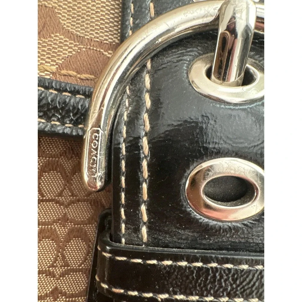 Vintage y2k Coach Soho Patchwork Hobo Bag Signature Jacquard Leather Trim Buckle